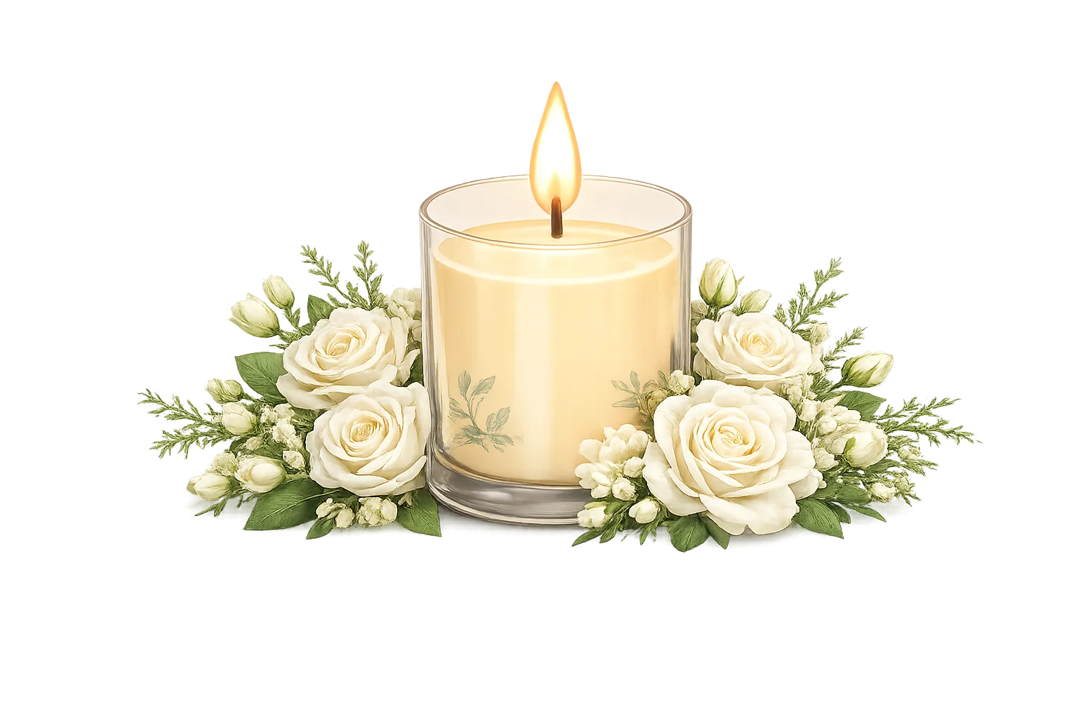 White Roses memorial candle